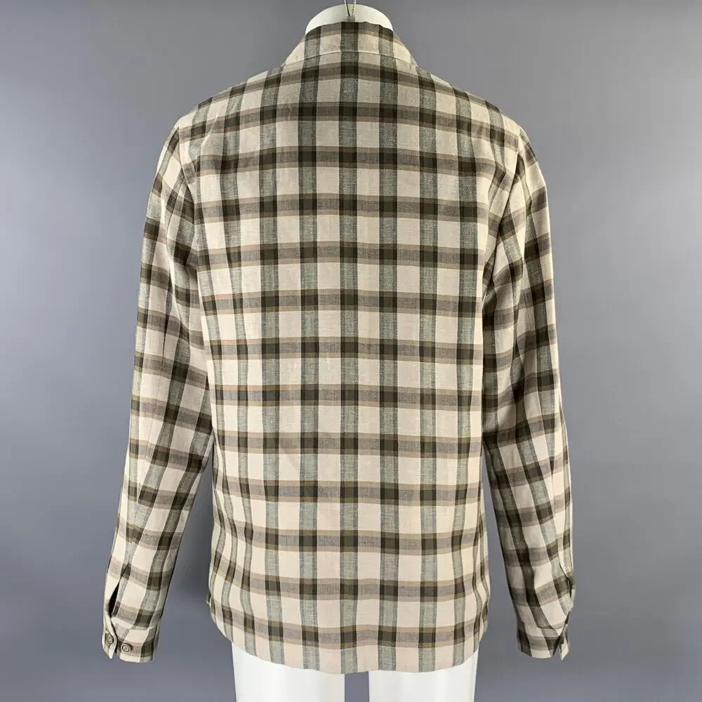 KLEIN EPSTEIN & PARKER Chest Size M Tan Olive Plaid Wool Blend See Through Coat